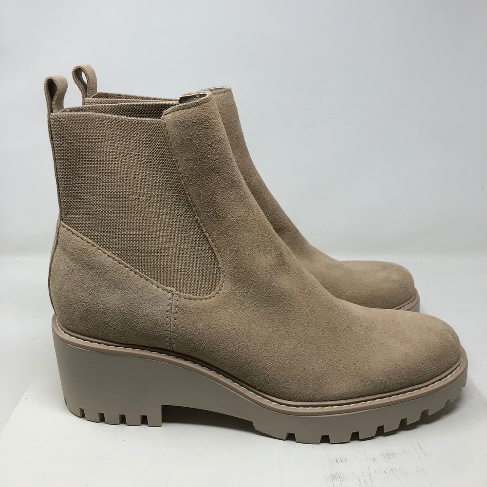 Dolce Vita Chelsea Boots Womens 9.5 Tan Suede Platform Wedge Lug Sole Pull On